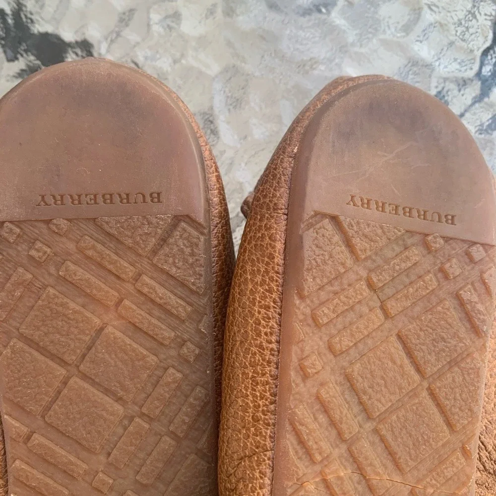 Burberry luxury‎ Leather Medallion Peep Toe flats loafers vintage shoes